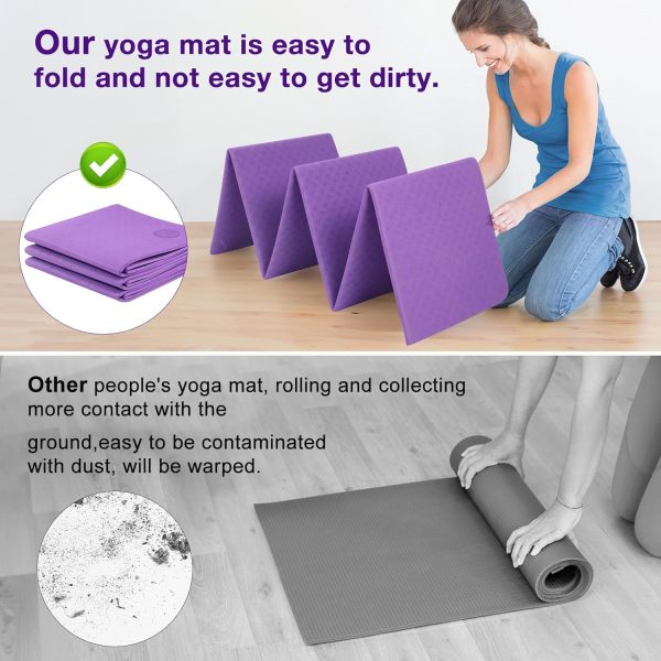 Foldable Travel Yoga Mat with Strap & Carrying Bag, TPE Pila...