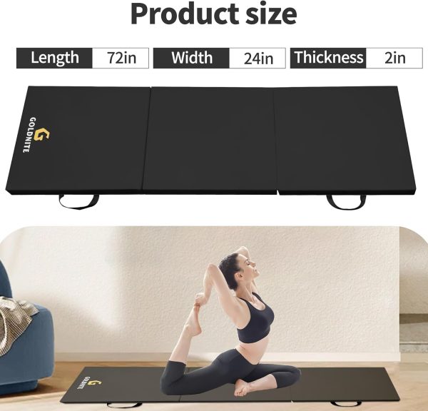 Tri-Fold Folding Exercise Mat, 1.5/2 Inch Thick Gymnastic Ma...