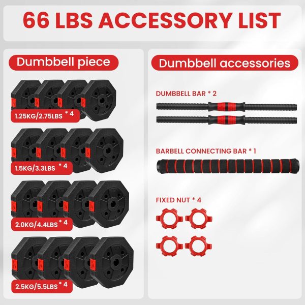 Adjustable Dumbbells Set 22LBS/33LBS/44LBS/55LBS/66LBS Free ...