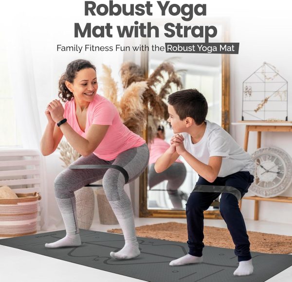 Robust Yoga Mat - 1/4" Thick Non-Slip Mat with Position Line...