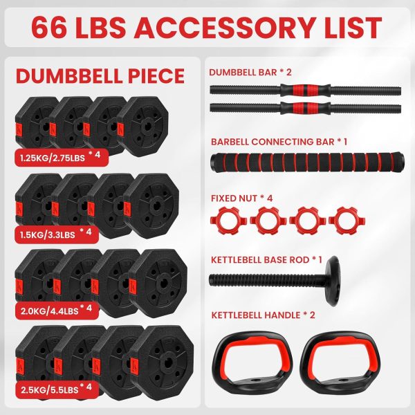 Adjustable Dumbbells Set 22LBS/33LBS/44LBS/55LBS/66LBS Free ...
