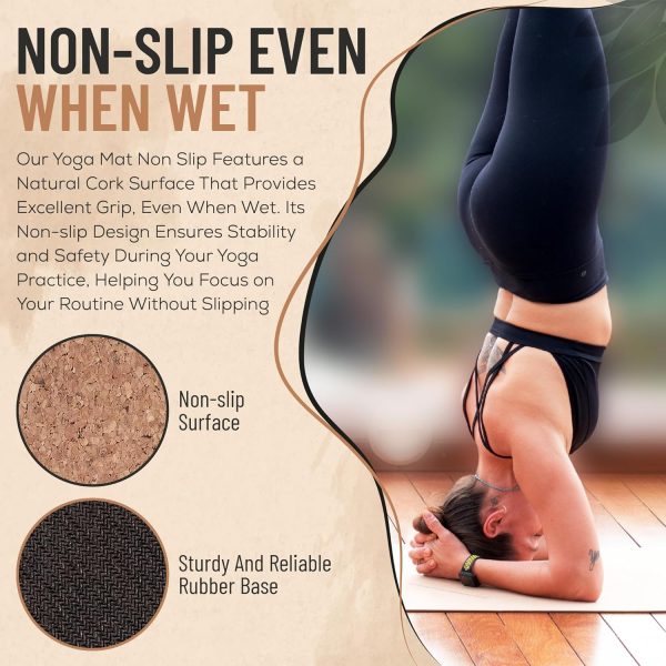 Natural Cork Yoga Mat – Lightweight & Non-Slip Yoga Mat – No...