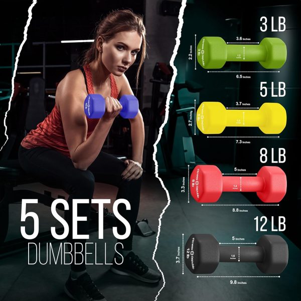 Neoprene Workout Dumbbell Set - Non Slip, Anti Roll Exercise...