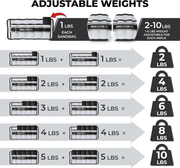 Adjustable Ankle Weights for Women and Men - 1 Pair 2 4 6 8 ...