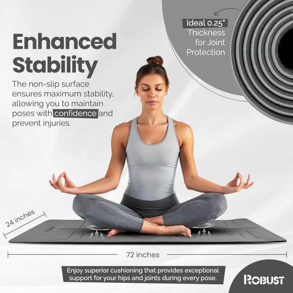 Robust Yoga Mat - 1/4" Thick Non-Slip Mat with Position Line...