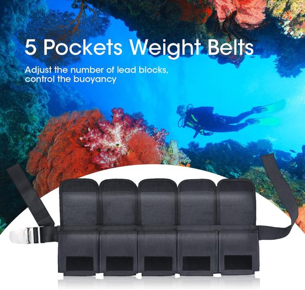 Scuba Weight Belt with 5 Pockets, Quick-Release Buckle Divin...