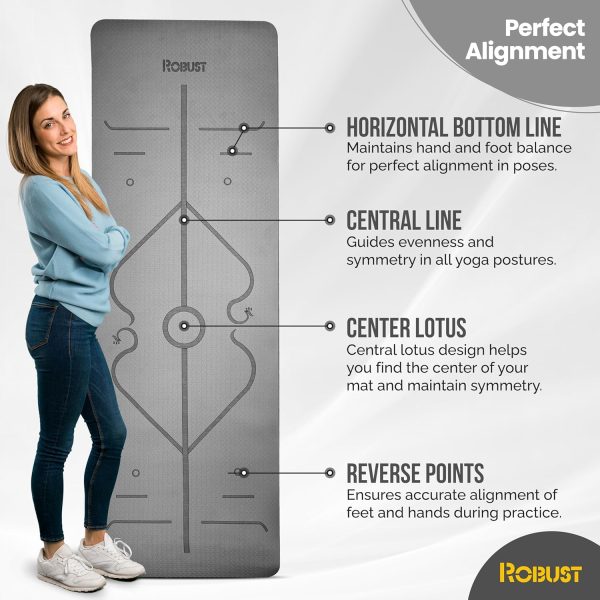 Robust Yoga Mat - 1/4" Thick Non-Slip Mat with Position Line...