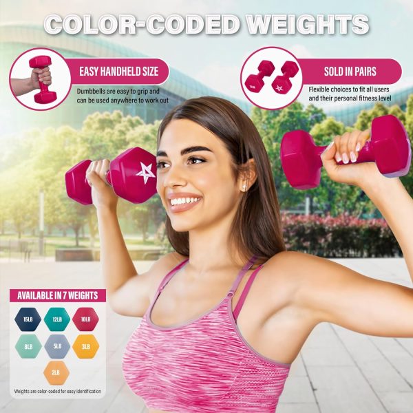 Yes4All Vinyl Hexagon Dumbbell - Dumbbells Set of 2 Hand Wei...