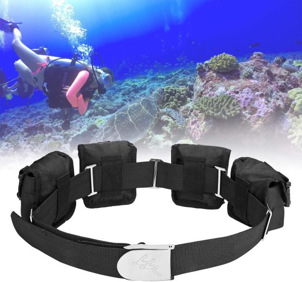 Scuba weight belt with 4 pockets, quick release buckle divin...